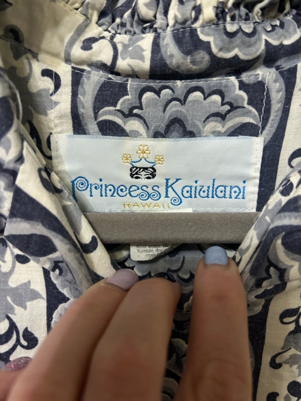 Vintage Princess Kaiulani Hawaii Blue White Ruffle Prairie‎ Dress Cotton - Picture 2 of 6